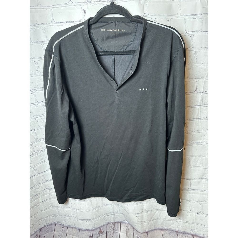 John Varvatos USA Long Sleeve Athletic Shirt Reflective Detail Gray L